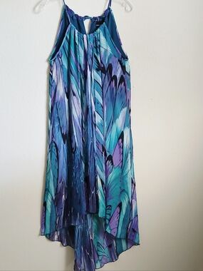 Cynthia Rowley Teal and Purple Printed Halter Dress Butterfly Wings Size 8